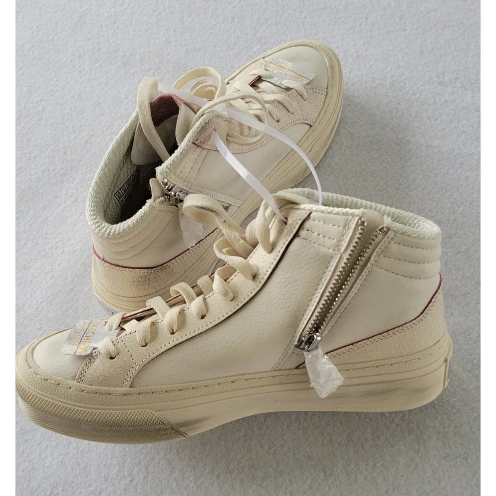 NEW SKECHERS COURT & CLASSIC SKX WHITE AND METALLIC PINK HIGH-TOP SNEAKERS Sz6.5
